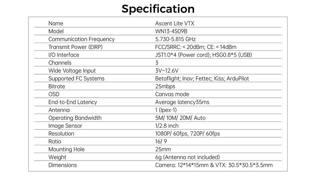 CADDX Walksnail Ascent Lite VTX Kit Digital Image Transmission 1080P/60FPS 35ms low latency 3km Range For Ascent Fpv Goggles