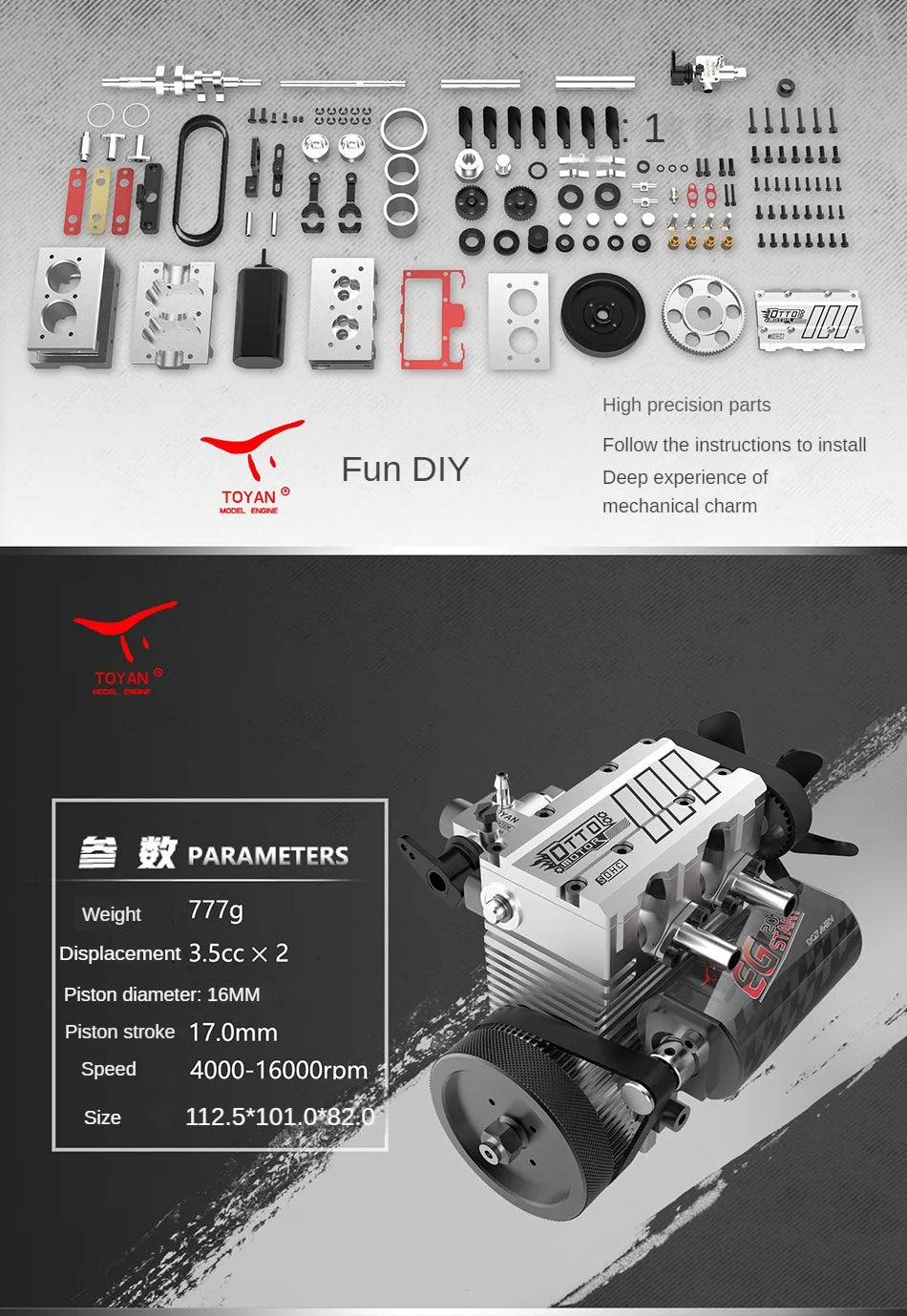 FS L200AC TOYAN ENGINE Air Cooled Nitro Engine Twin Cylinder 4 Stroke Engine DIY Kit Model Toy IN STOCK