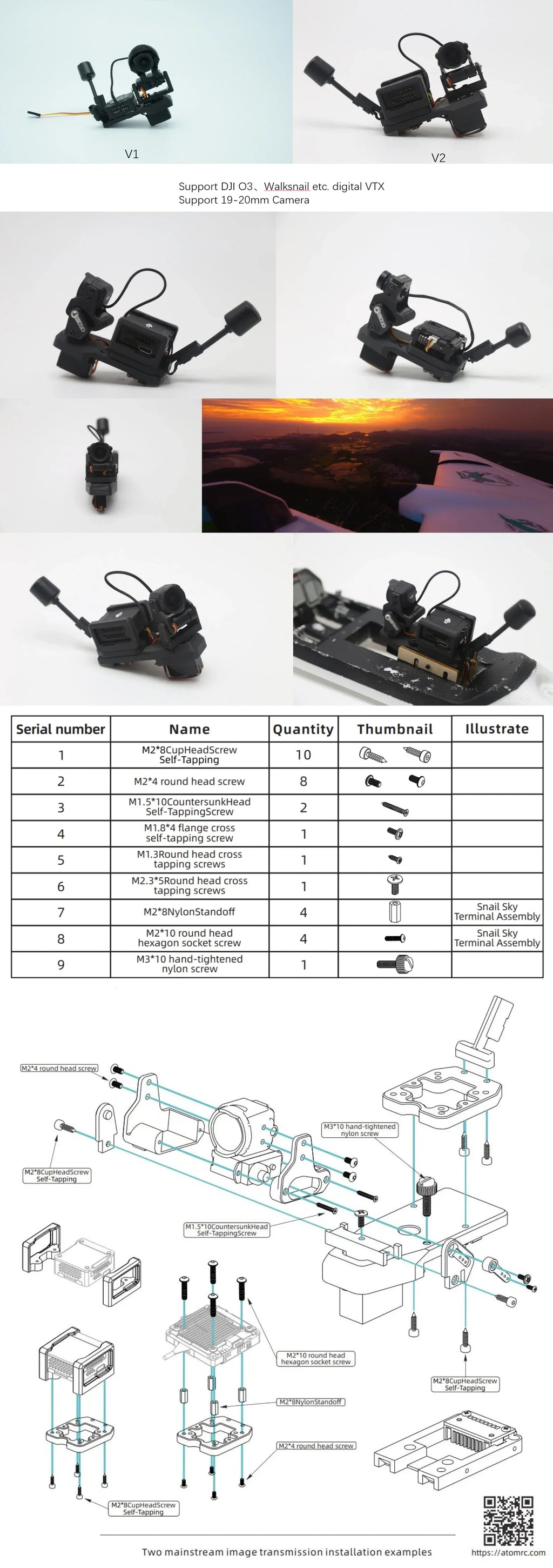 ATOMRC Gimbal Servo Motor 2 Axis Hi-Resolution Wide Angle Range update Gimbal for DJI O3 Fixed Wing Model RC Drone Airplane