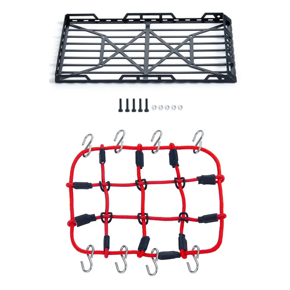 YEAHRUN Metal Roof Rack Luggage Carrier + Elastic Net for 1/24 Axial SCX24 AXI00002 RC Car Model Decoration Accessories Parts