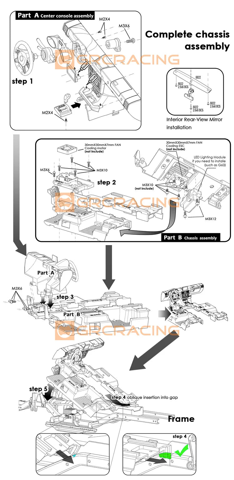 GRC 1/10 Benz Interior Full Set For Traxxas TRX4 G500 TRX6 G63 Body Simulation Upgrade parts accessories  #G161GR G161GY