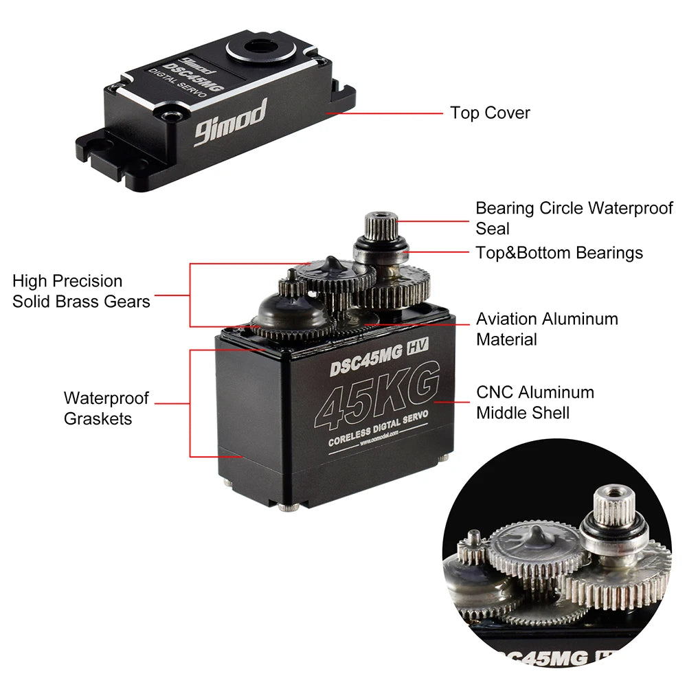 9imod Waterproof Servo 35KG 45KG Aluminum Case Digital Metal Gear HV Coreless Servo for 1/8 1/10 RC Car Truck Crawler Boat