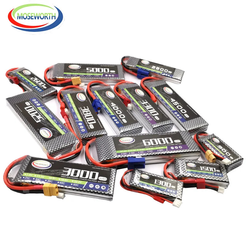 2S 7.4V 1300 1800 2200 3000 3800 4200 4500 5200 6000mAh 30C 40C 60C Toys LiPo Battery For RC Airplane Helicopter Drone Car