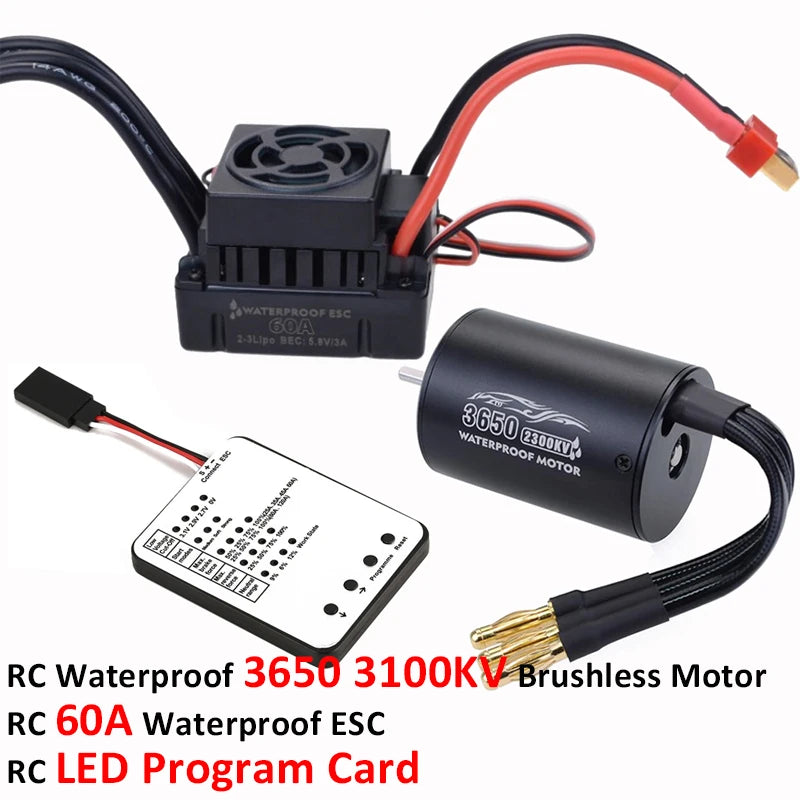 SurpassHobby Waterproof 3650 2300KV/3100KV/3900KV Brushless Motor With 60A ESC LED Program Card Combo For 1/10 RC Car Truck Toy