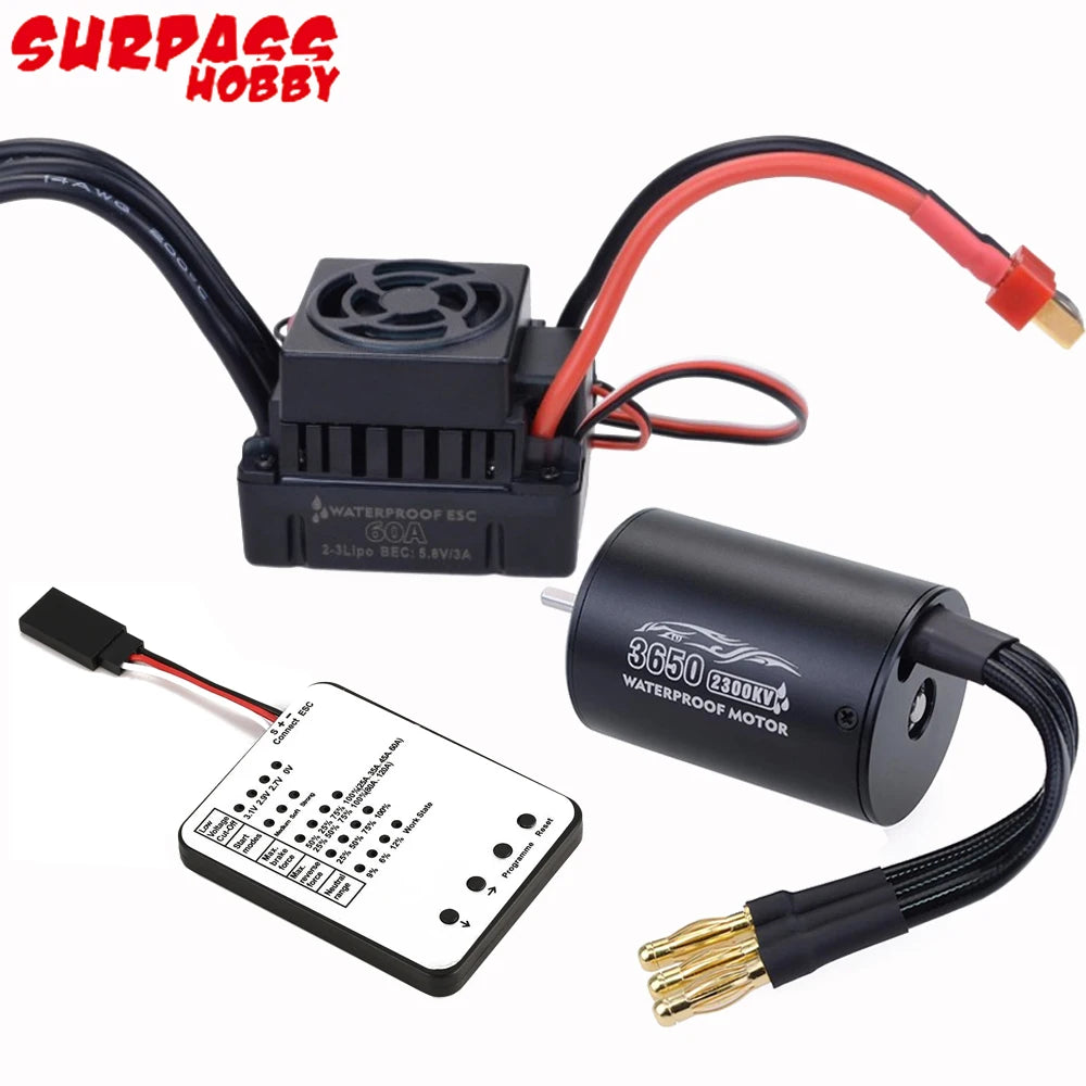 SurpassHobby Waterproof 3650 2300KV/3100KV/3900KV Brushless Motor With 60A ESC LED Program Card Combo For 1/10 RC Car Truck Toy
