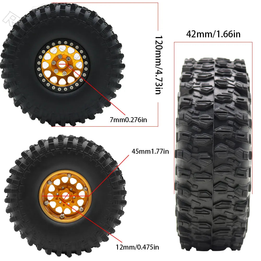 Metal 1.9 Beadlock Wheel Rim Tires Set for 1/10 RC Crawler Car Axial SCX10 III AXI03007 90046 TRX-4 Redcat GEN 8