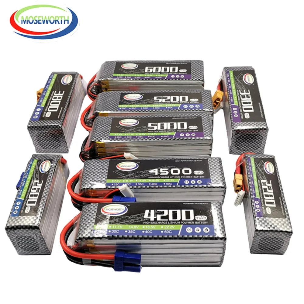 2S 3S 4S 6S 2200 4200 5200 6000mAh 30C 40C 60C 7.4V 11.1V 14.8V RC LiPo Battery For RC Drone Helicopter Aircraft Airplane Car