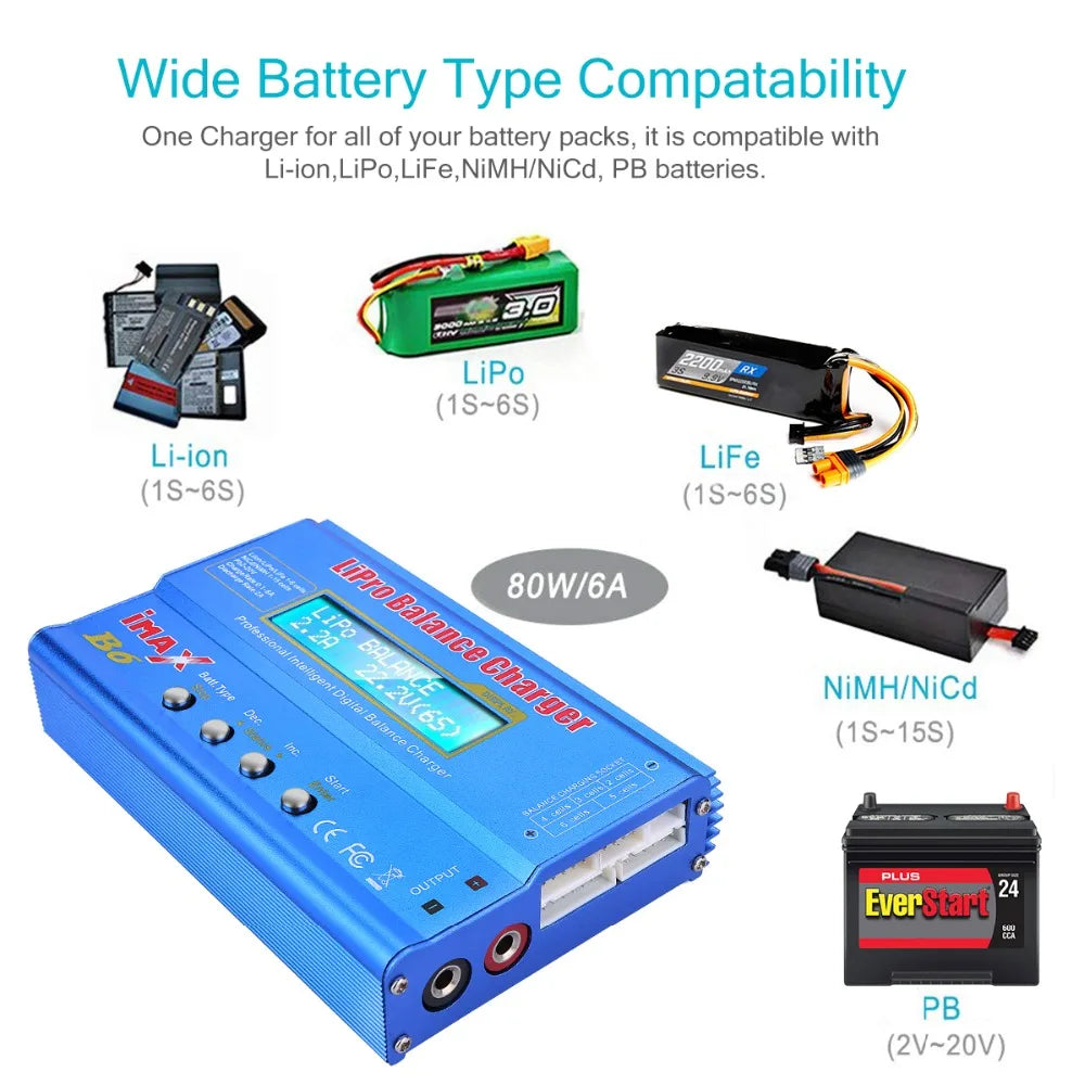 IMAX B6 80W Multi-function Charger For Lipo Li-ion LiFe NiMh Ni-Cd PB Battery RC Balance Discharger 15V 6A Adapter Optional