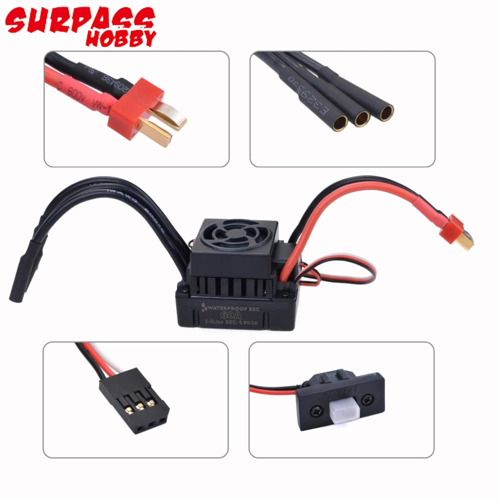 SurpassHobby Waterproof 3650 2300KV/3100KV/3900KV Brushless Motor With 60A ESC LED Program Card Combo For 1/10 RC Car Truck Toy