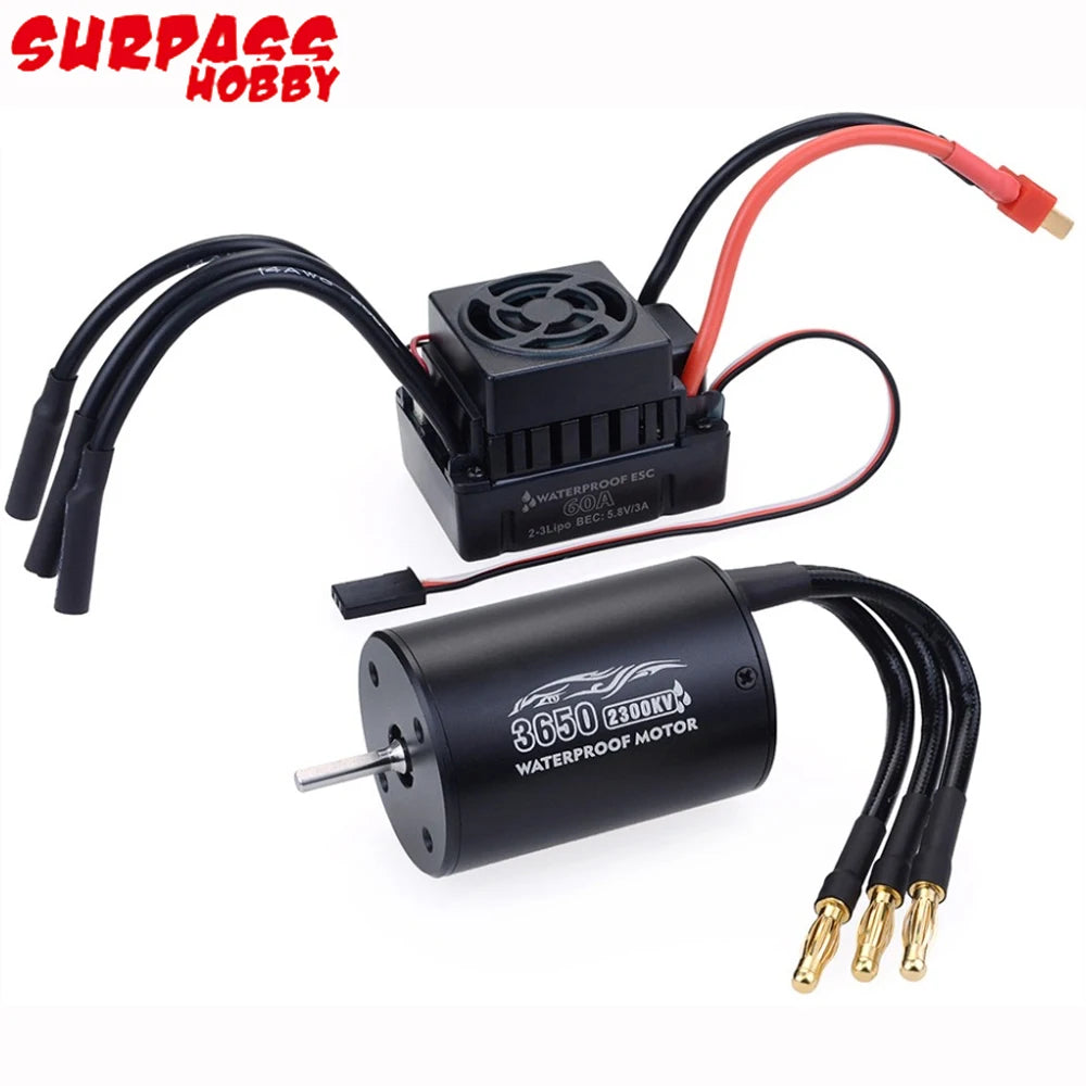 SurpassHobby Waterproof 3650 2300KV/3100KV/3900KV Brushless Motor With 60A ESC LED Program Card Combo For 1/10 RC Car Truck Toy