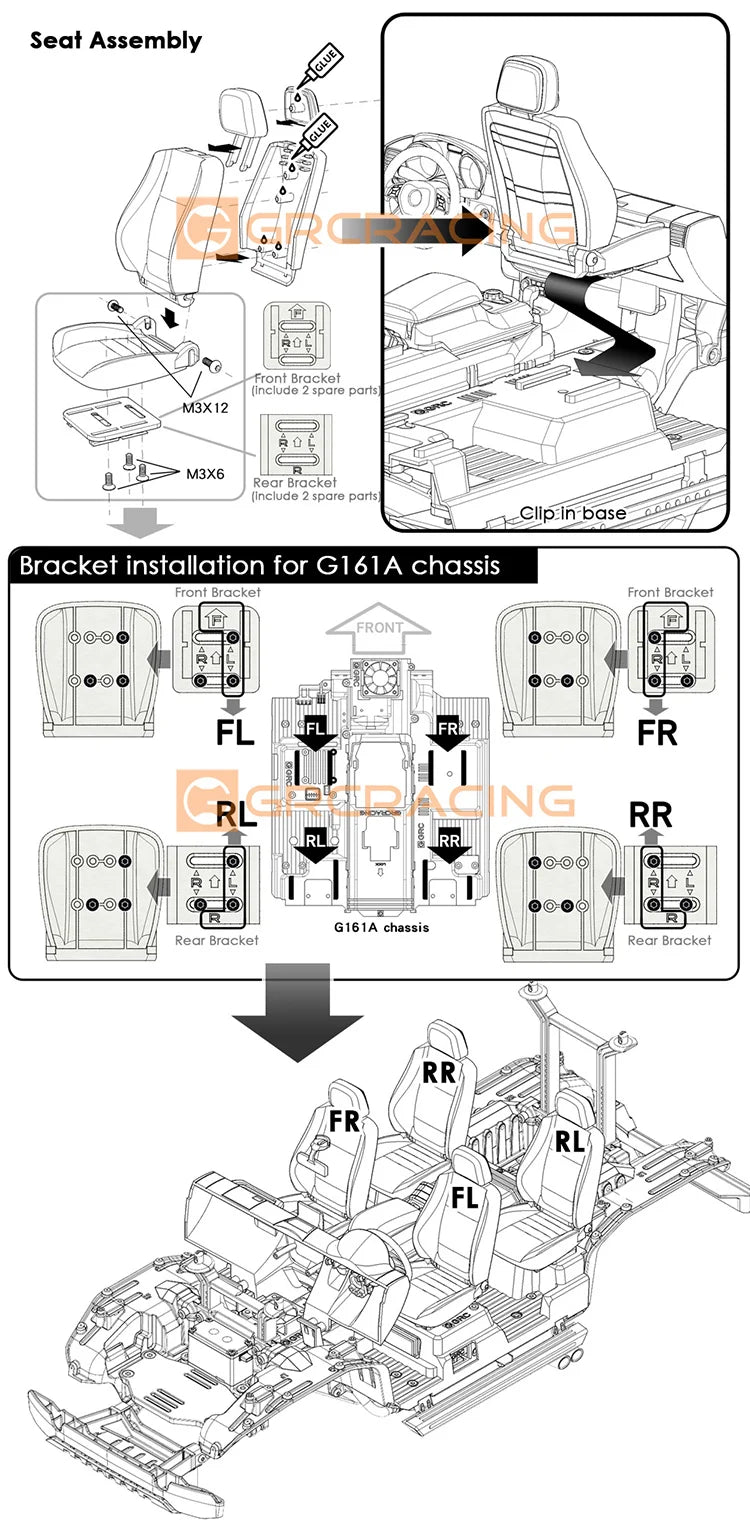 GRC 1/10 Benz Interior Full Set For Traxxas TRX4 G500 TRX6 G63 Body Simulation Upgrade parts accessories  #G161GR G161GY