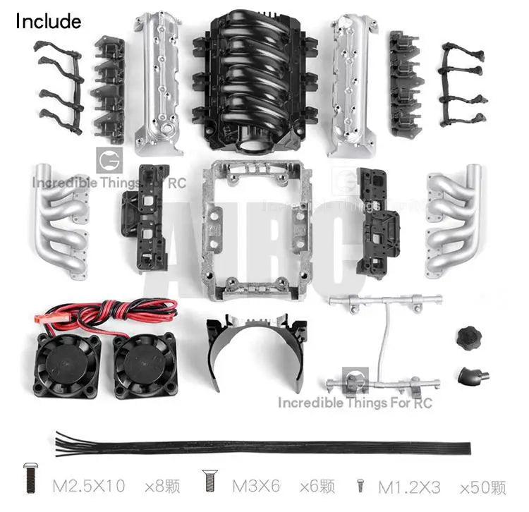 Rc Car Ls7 V8 Simulate Engine Motor Cooling Fans Radiator Kit For 1/10 Rc Crawler Trax Trx4 Trx6 Axial Scx10 90046 Vs4
