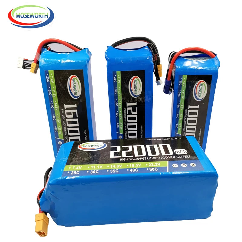 7.4V 11.1V 14.8V 18.5V 22.2V  2S 3S 4S 5S 6S 10000 12000 16000 22000mAh 25C RC LiPo Battery RC Car Agricultural Spraying Drone