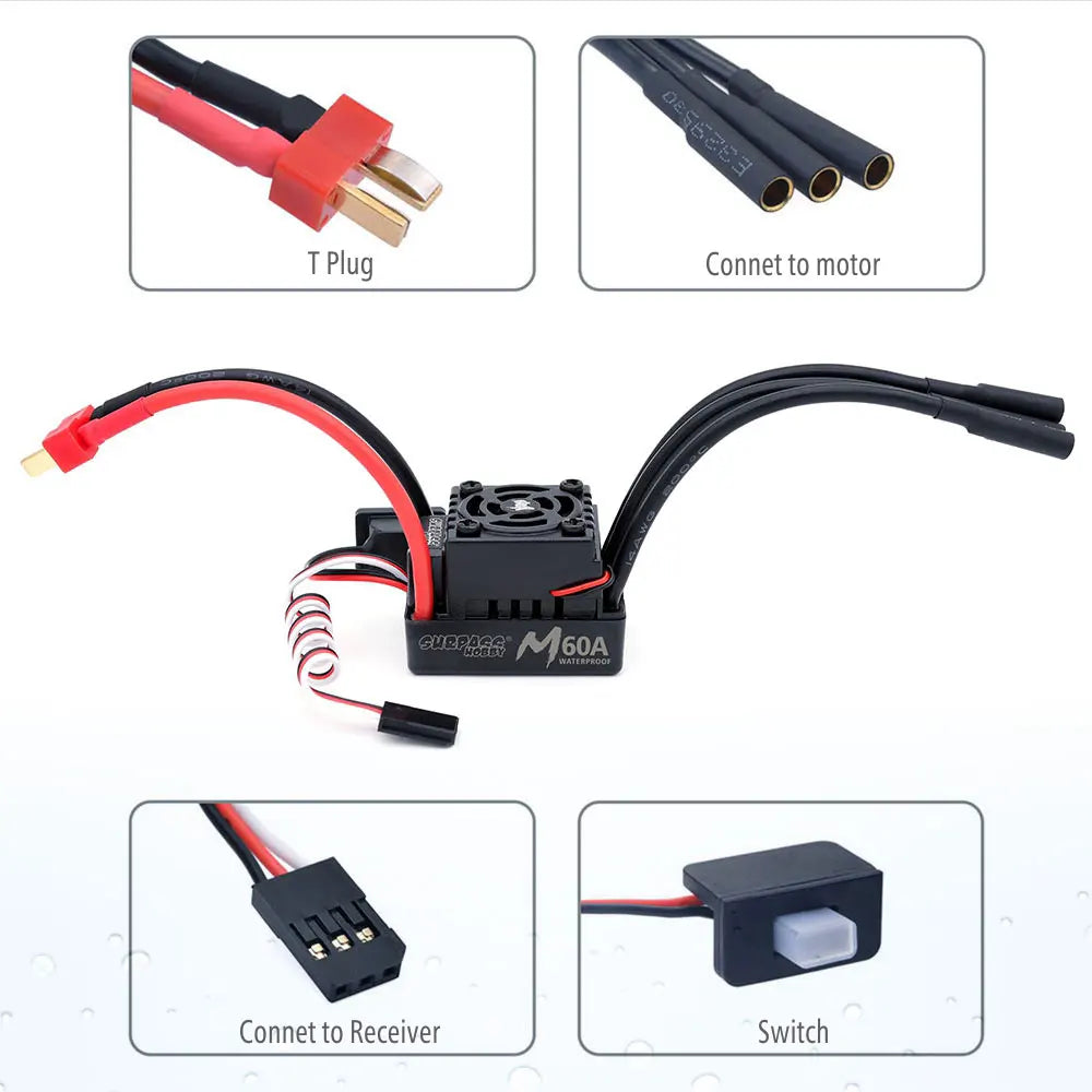 SURPASS HOBBY M540 M3650 M3660 Combo Waterproof Brushless Motor 3500/4200KV w/M45A/60A ESC for 1/10 1/12 RC Car Traxxas Off-Road