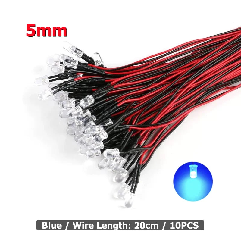10Pcs 3mm 5mm LED Light 3V-12V Red Green Blue White Multicolor Pilot lamp For RC Crawler Car Traxxas TRX4 Axial Toy Parts