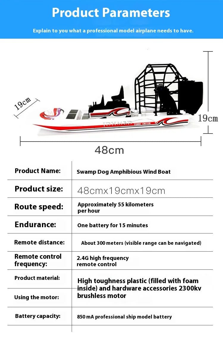 Swamp Dog Air Cushion RC Boat - High Speed Amphibious Hovercraft  1:13 Scale DIY Model for Water   Land & Mud Play