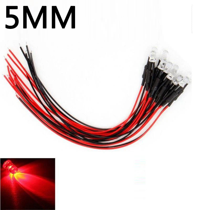 10PCS LED Lights 3mm/5mm 12v for 1/10 RC Crawler Drift Car TRX4 Defender AXIAL SCX10 D90 1/14 Tamiya RC Truck Scania Actros Part