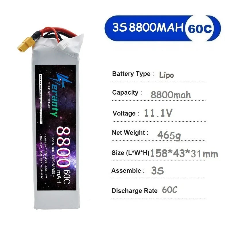 TERANTY 3S Lipo Battery 11.1V 1500/2200/2700/3000/3300/4200/5200/6000/6800/7800/8800/10400mAh For RC Car Airplane Boat