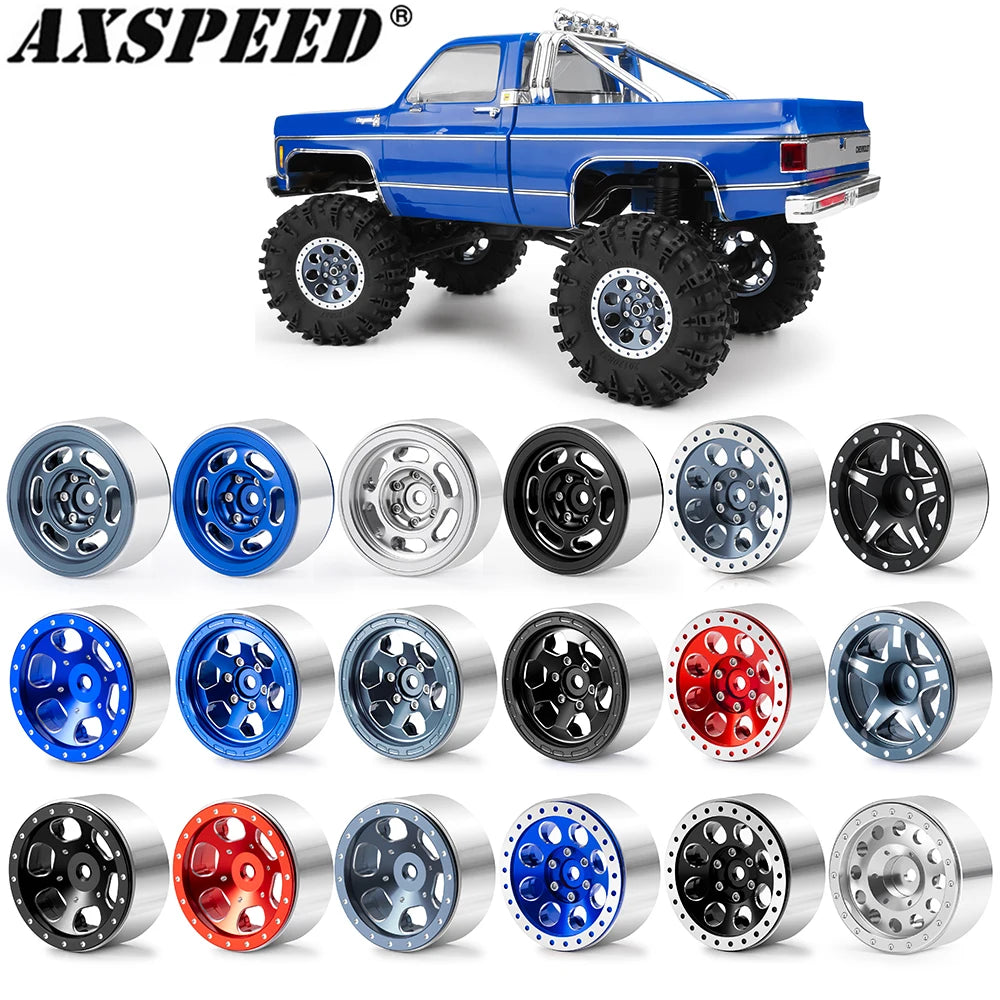 AXSPEED 4PCS CNC Aluminium 1.3inch Beadlock Wheel Rim Wheel Hub for TRX4M Axial SCX24 FMS FCX24 1/18 1/24 RC Crawler Car
