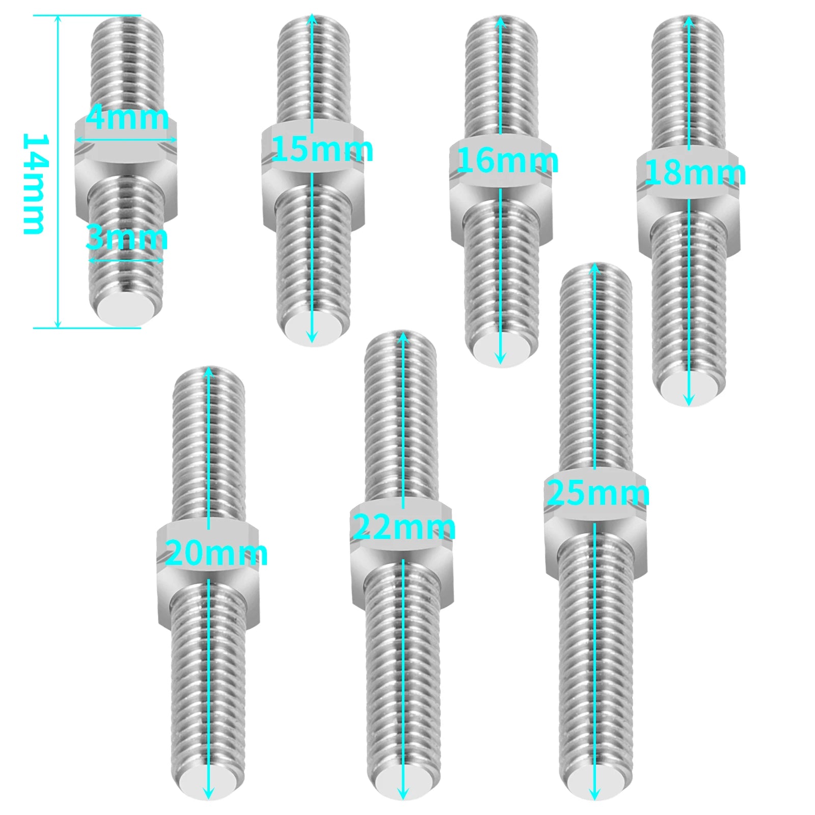 AXSPEED 1Pair Titanium Alloy M3 Left and Right Thread Dual Head Threaded Bar Double End Thread Rod Stud Bolt 14-50mm