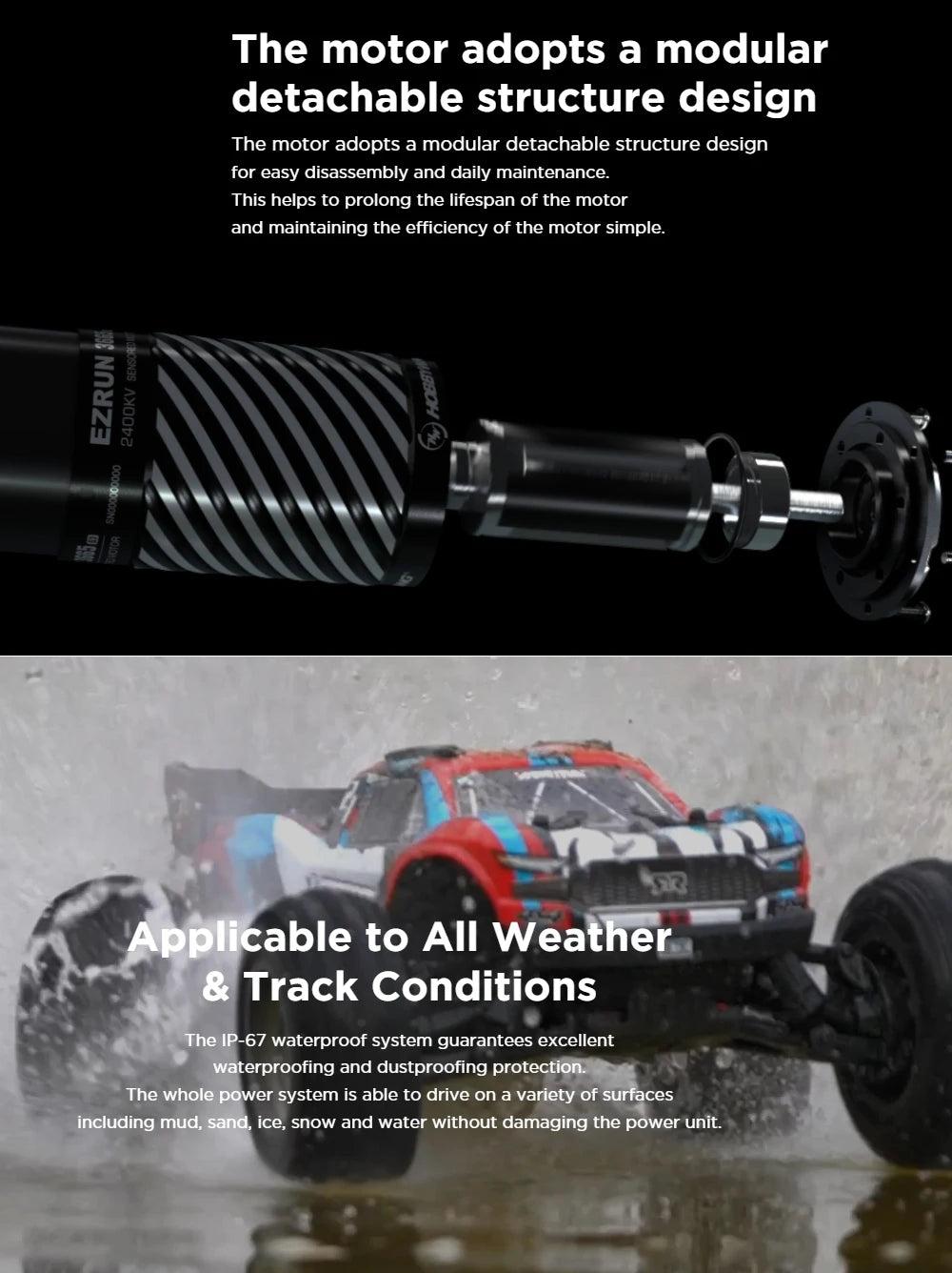 Hobbywing EzRun MAX10 G2 80A/140A Waterproof Brushless ESC & 3652/3665 SD G3 4-Pole Sensored Brushless Motor For 1:10 Truck Car