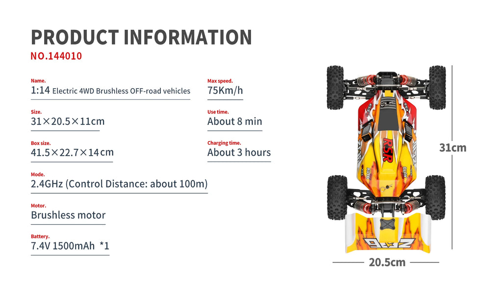 WLtoys 144010 V8 RC Car Brushless 1:14 75Km/H High Speed Metal 4WD Drive Off-Road 2.4G Transmitter 1/14 RC Racing Car  VS 144010