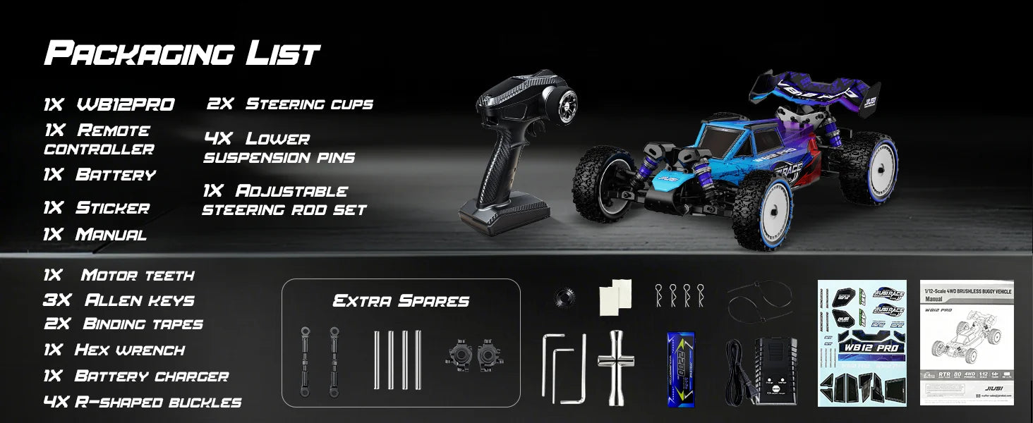 JIUSI WB12 PRO 1/12 Racing Car 4WD High Speed 80KM/H Brushless Remote Control Car Off-road Competitive Drift RC Car Toy Kid Gift