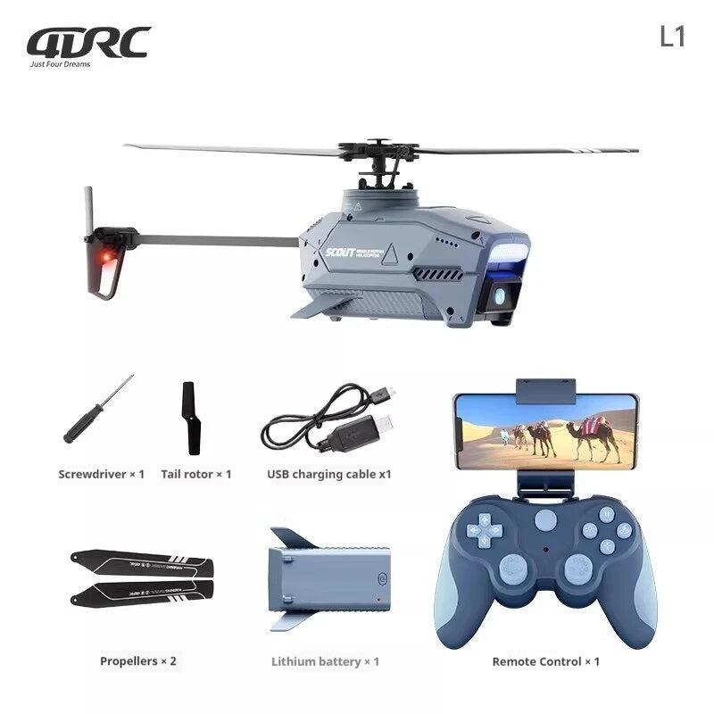 4DRC L2 Apache Military Remote Control Helicopter 6 Axis Gyro Single Rotor 8K Aerial Optical Flow With Screen Remote Boys Gift