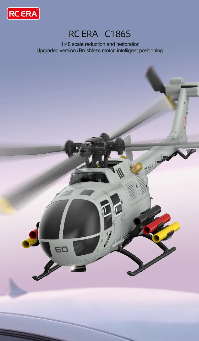 RC ERA C186S Remote Control Helicopter Six-Pass Simulation Brushless Flight Model BO105 Optical Flow Positioning Boy Toy Gift