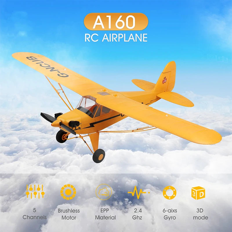 Hot Sale RC Plane RTF 2.4G Brushless Motor 3D/6G Remote Control Airplane  Wltoys A160 Upgraded J3-CUB Ready To Fly