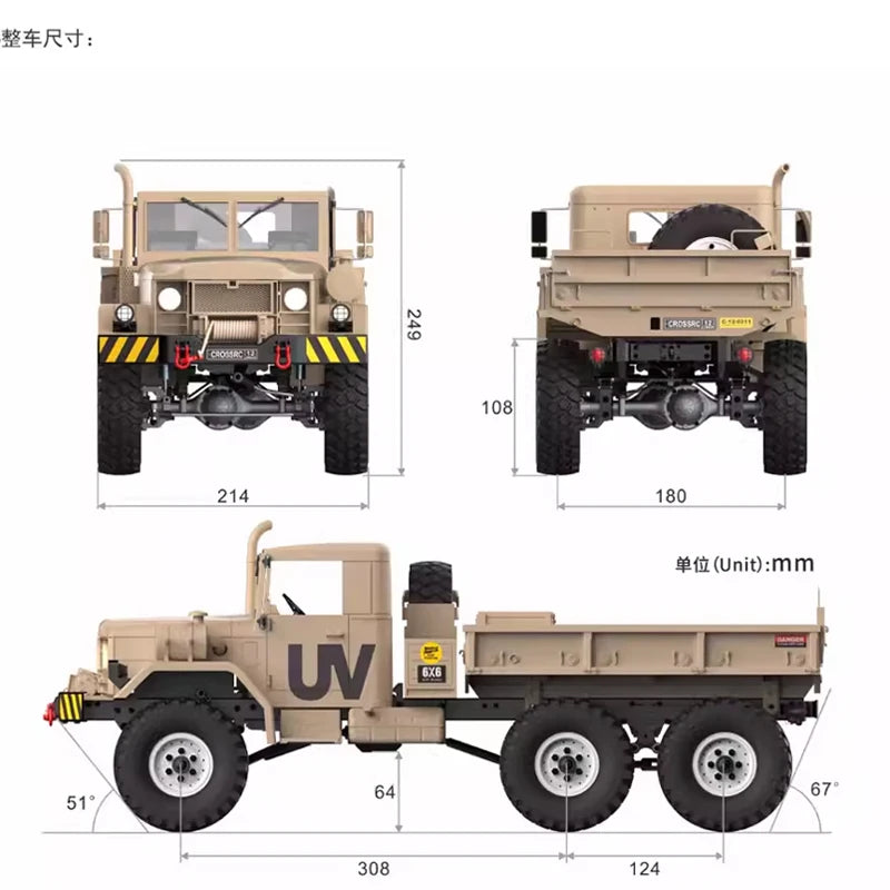 CROSS HC6 M35 Style 6X6 RC Car Military Truck Electric Remote Control Hard Shell Off Road Rock Crawler Dual Speed Model Vehicle