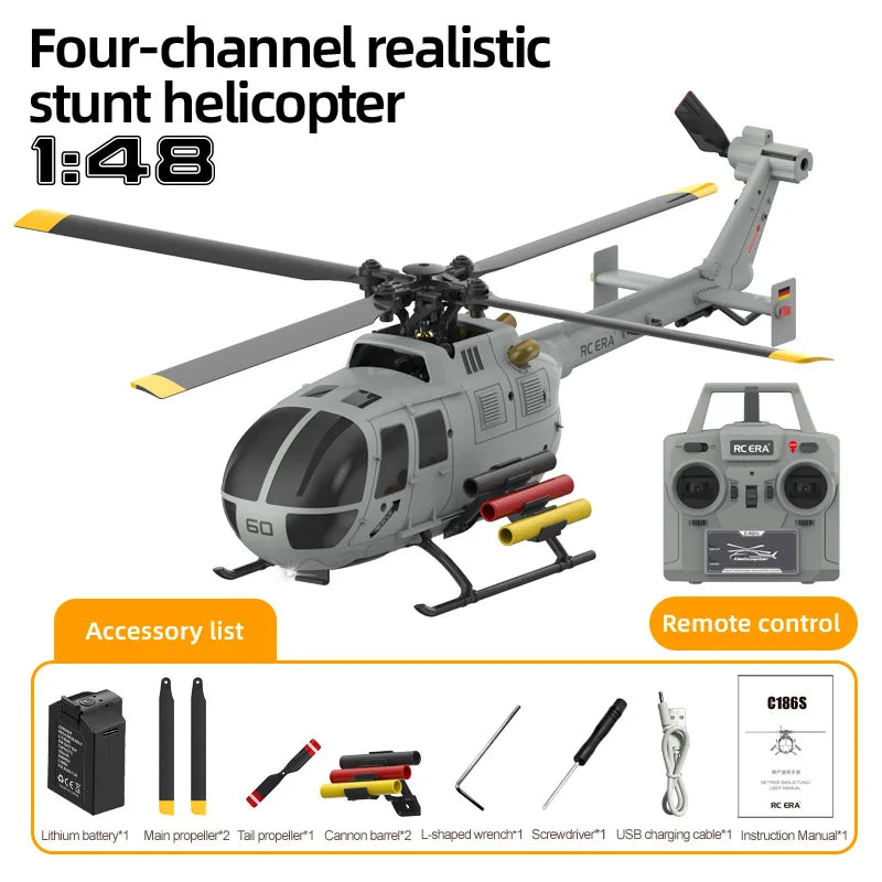 RC ERA C186S Remote Control Helicopter Six-Pass Simulation Brushless Flight Model BO105 Optical Flow Positioning Boy Toy Gift