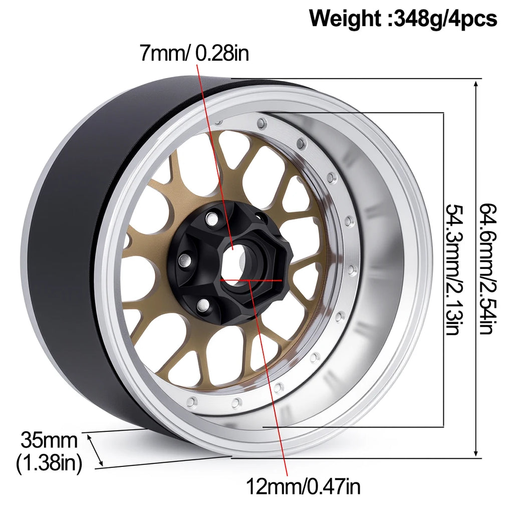 4Pcs Aluminum Alloy 2.2" Beadlock Wheels, Universal Fit for 1/10 RC Crawler Car Axial SCX10 II III & Traxxas TRX4