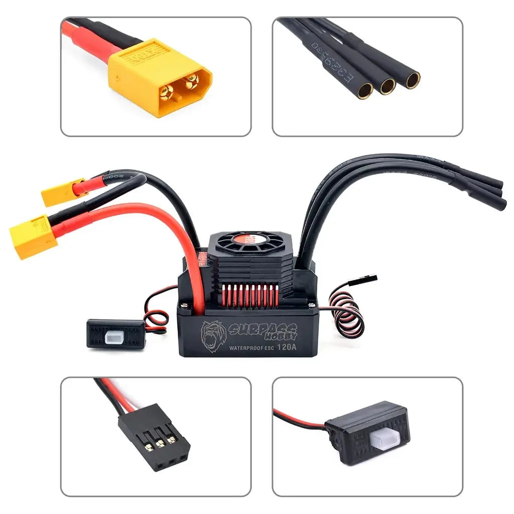 Surpass Hobby KK 3650 Combo Waterproof Brushless Motor 7700/6900/4500/3600/3100KV 3.175mm Shaft w/ 60A/120A ESC for 1/10 RC Car