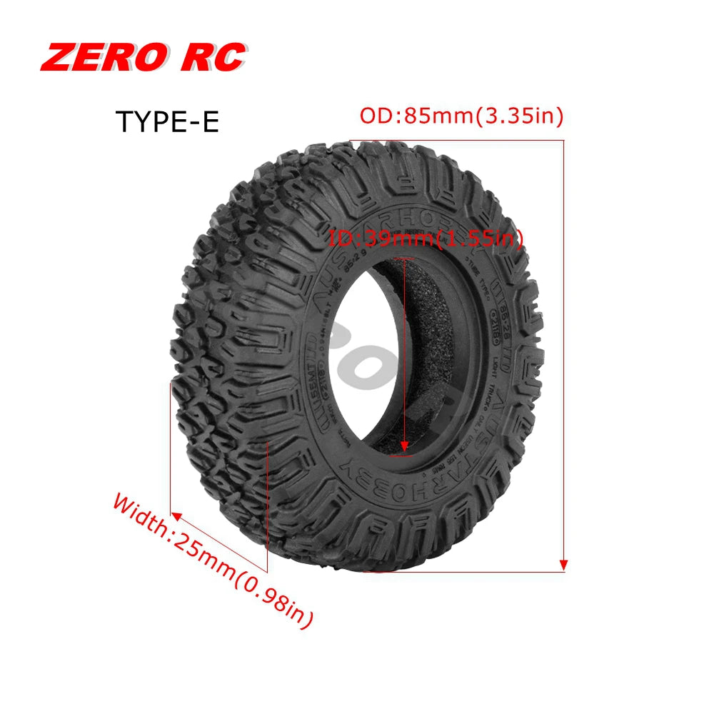 RC Crawler Car Soft 1.55" Off Road Mud Tires 76*27mm 95*35mm Foam Insert For D90 TF2 Tamiya CC02 LC70 MST JIMNY Blocks WHEEL