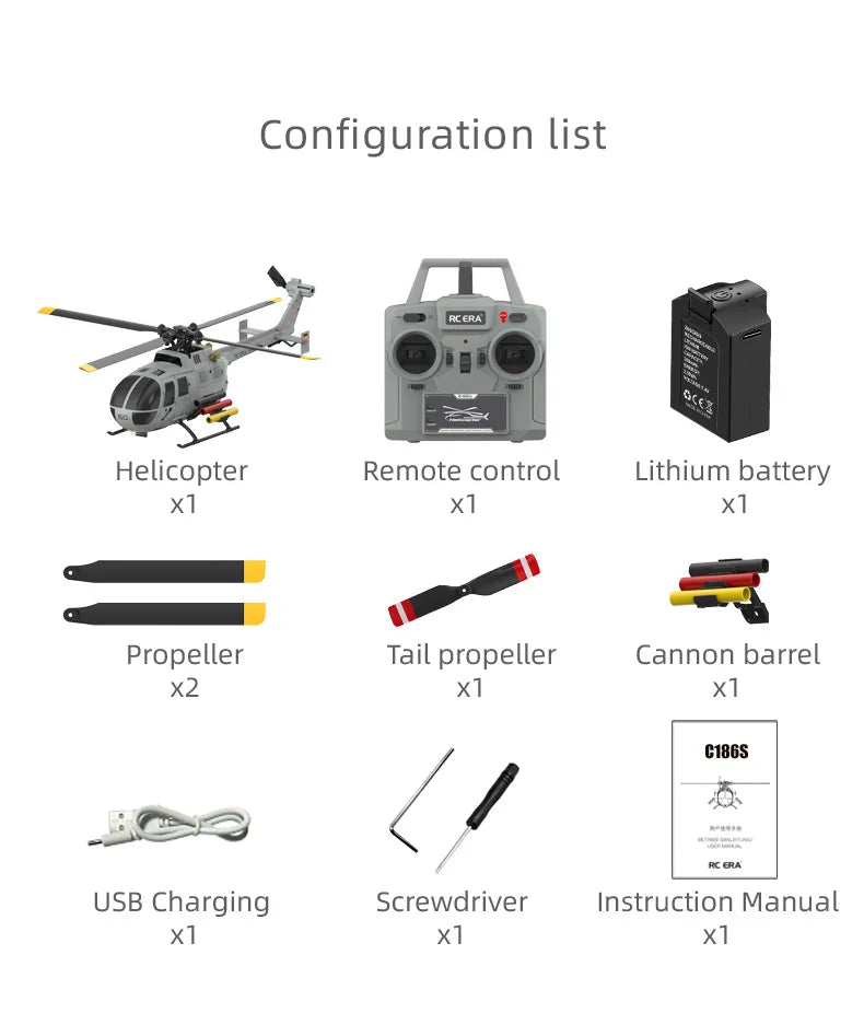 RC ERA C186S Remote Control Helicopter Six-Pass Simulation Brushless Flight Model BO105 Optical Flow Positioning Boy Toy Gift