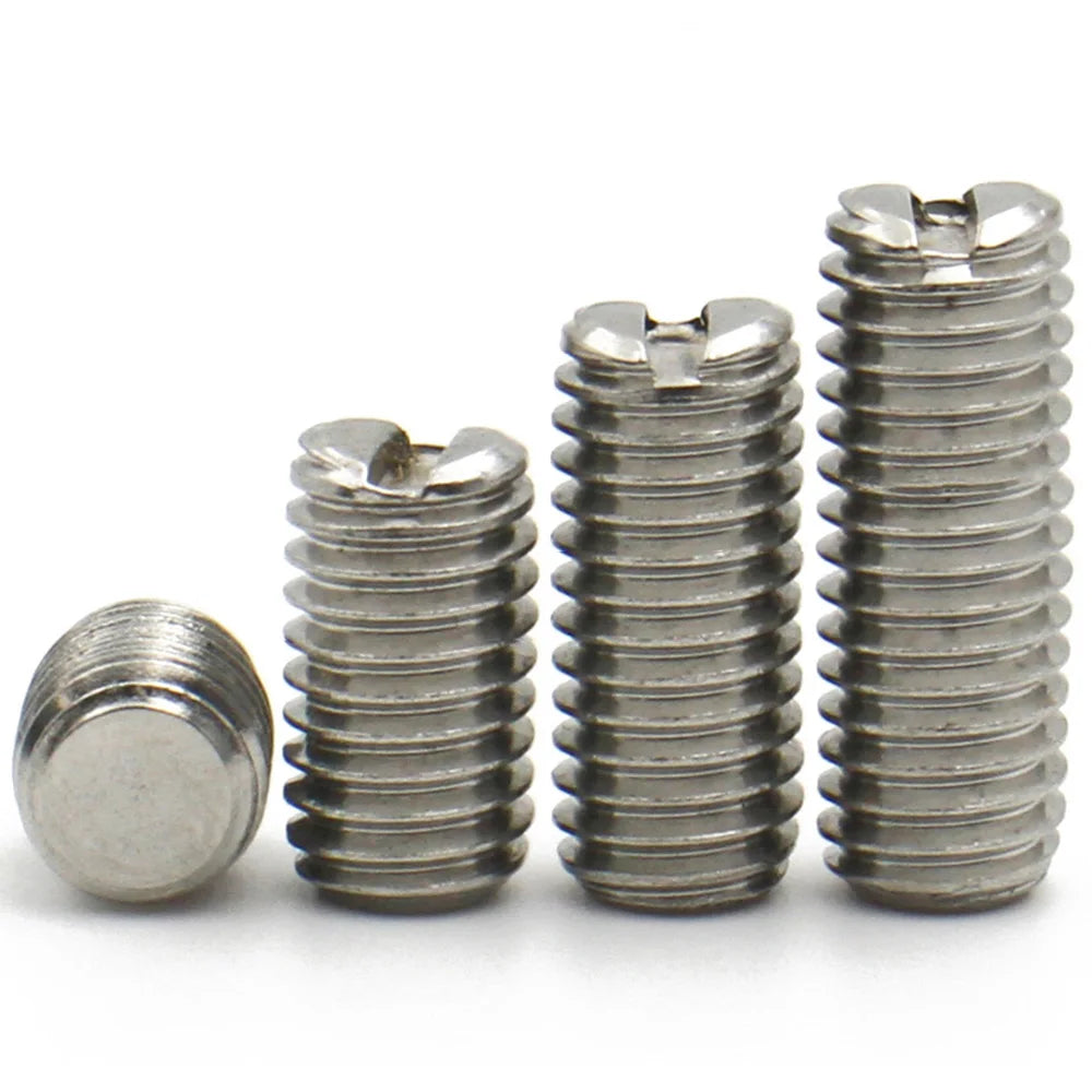 10pcs M1.6 M2 M2.5 M3 M4 M5 M6 M8 304 Stainless Steel Slotted Flat End Set Screw Headless Machine Thread Grub Screws DIN551
