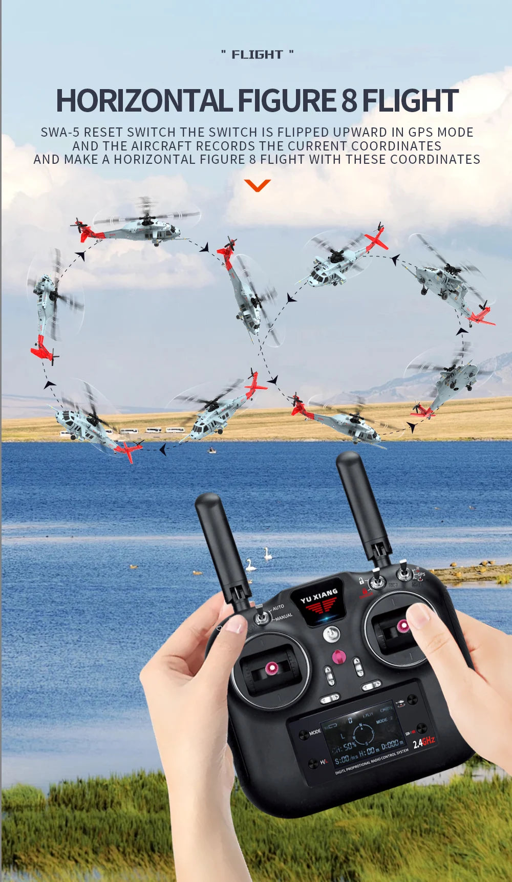 YXZNRC F09-H RC Helicopter 1:47 SH60 2.4G 6-Axis Gyroscope 8CH GPS Optical Flow Positioning 5.8G FPV Brushless Flybarless RTR
