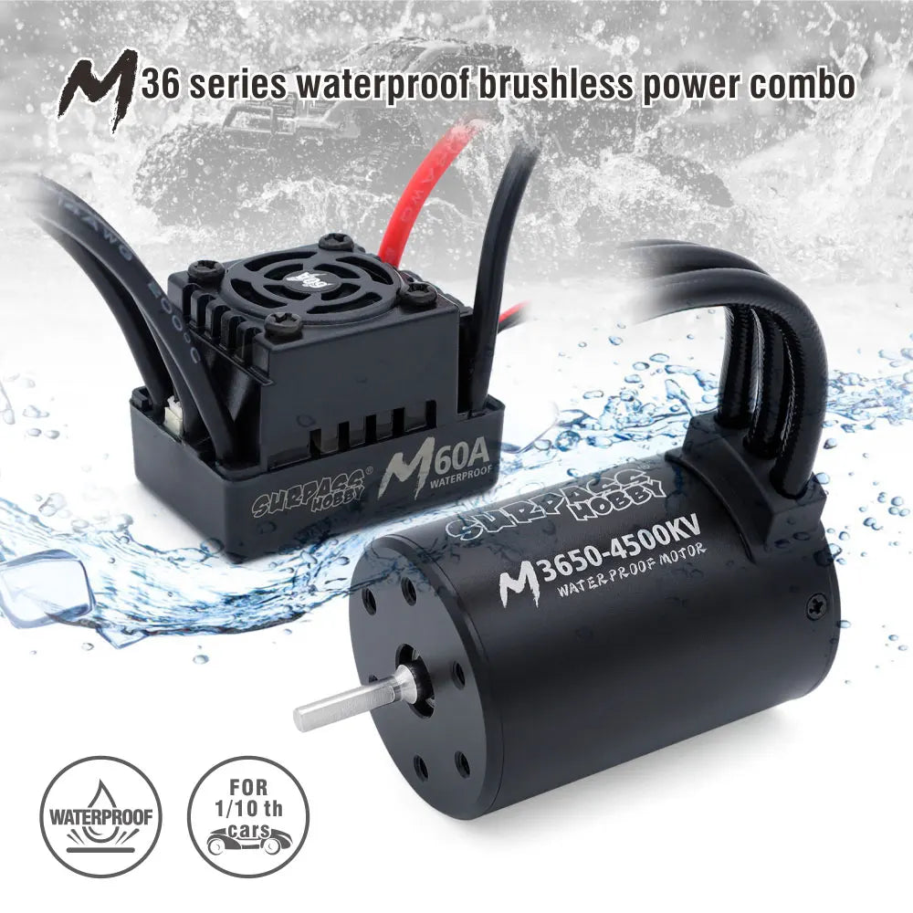 SURPASS HOBBY M540 M3650 M3660 Combo Waterproof Brushless Motor 3500/4200KV w/M45A/60A ESC for 1/10 1/12 RC Car Traxxas Off-Road
