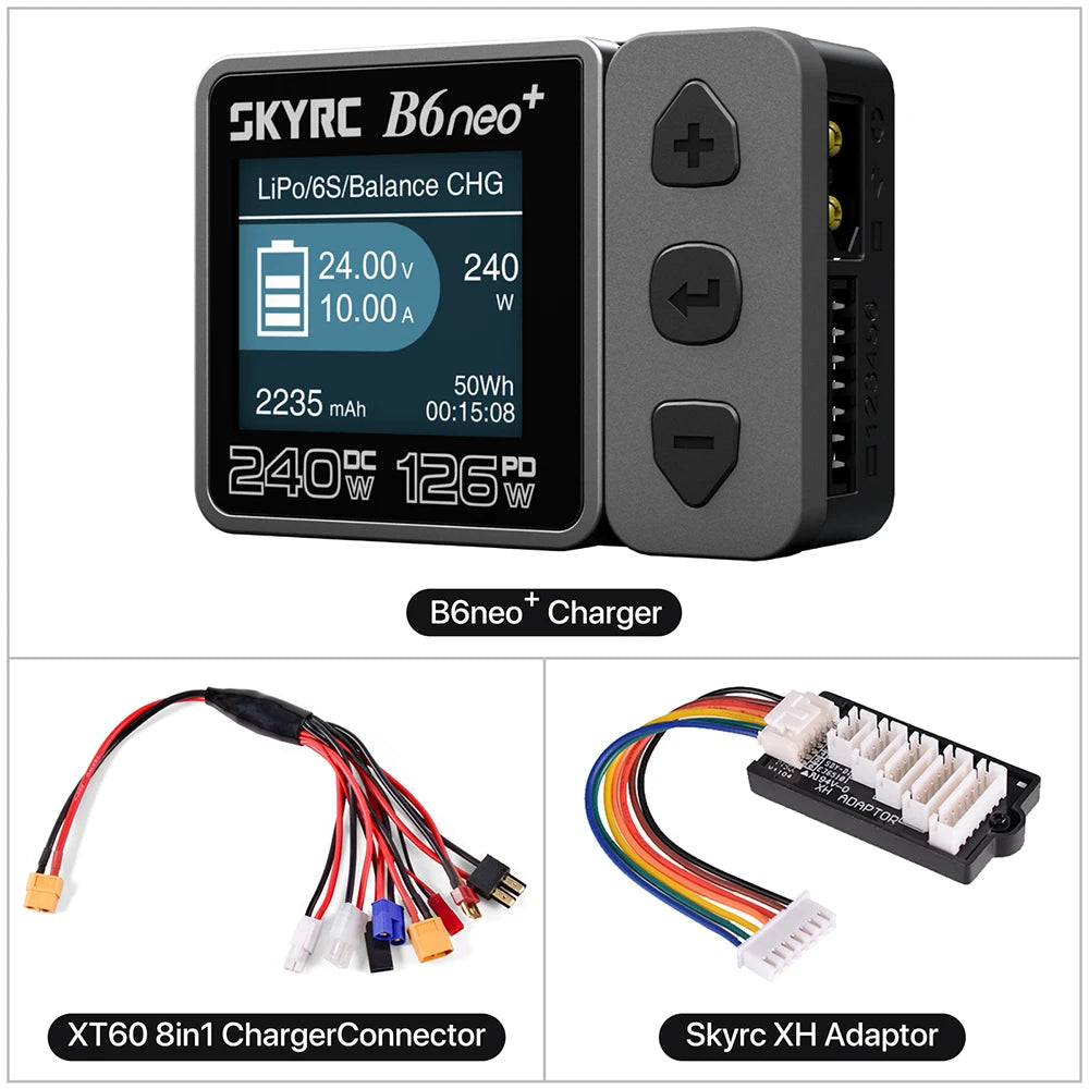 SKYRC B6neo+ Smart Charger High Power DC240W PD126W Multilanguage Balance Charger 600mA XT60/Type-C /PSA100 Power Adapter
