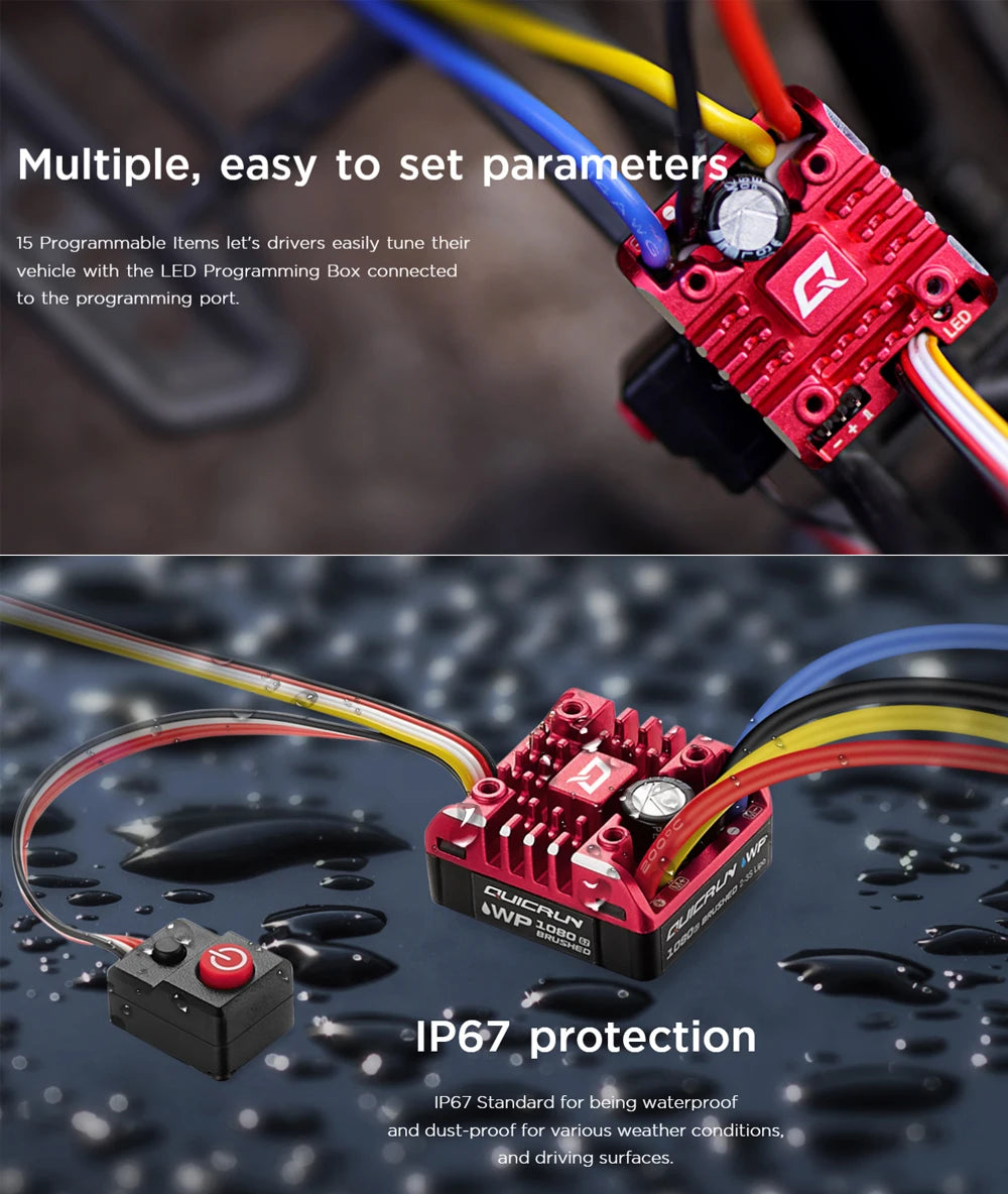 Hobbywing QuicRun WP 1080 G2 80A 2-3S Brushed ESC With BEC Output 540&550 Brushed Motor For 1:10 Rock Crawlers/Vehicles/Car Toys