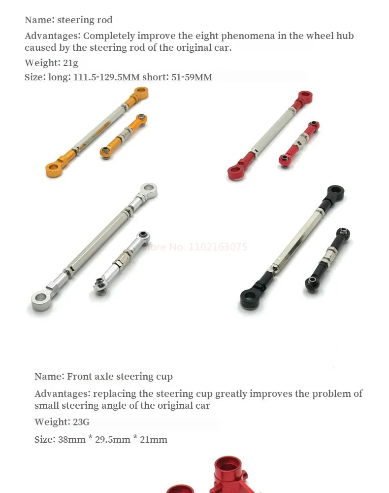 HB 1/10 ZP1001-ZP1007 RC Car Upgrade Metal Front Rear Bumper Shock Absorber Steering Cup Gear Steering Gear Arm Spare Parts