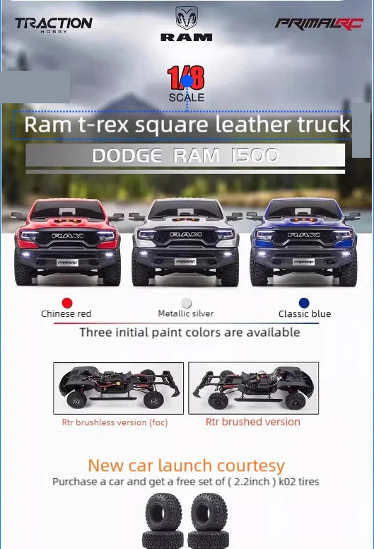 KM Thunder Dodge Tyrannosaurus RAM 1500 Simulation 1/8 Remote Control Electric 4WD Climbing Vehicle Pickup Off road Vehicle