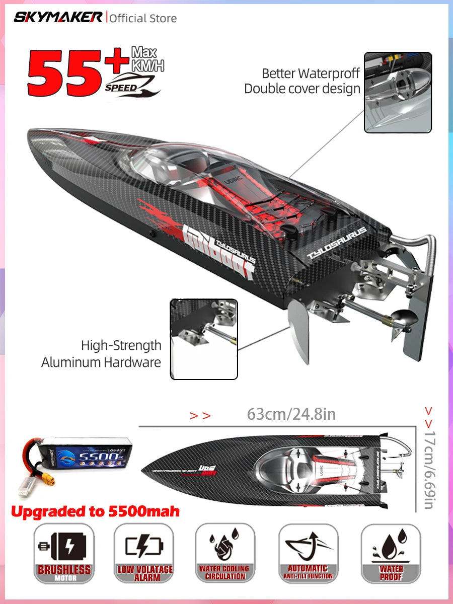 UDiRC UDI022 RC Boat 50Km/H High Speed Waterproof 2.4GHz Radio Control Brushless RC Speed Alloy Steel Boat  Toys