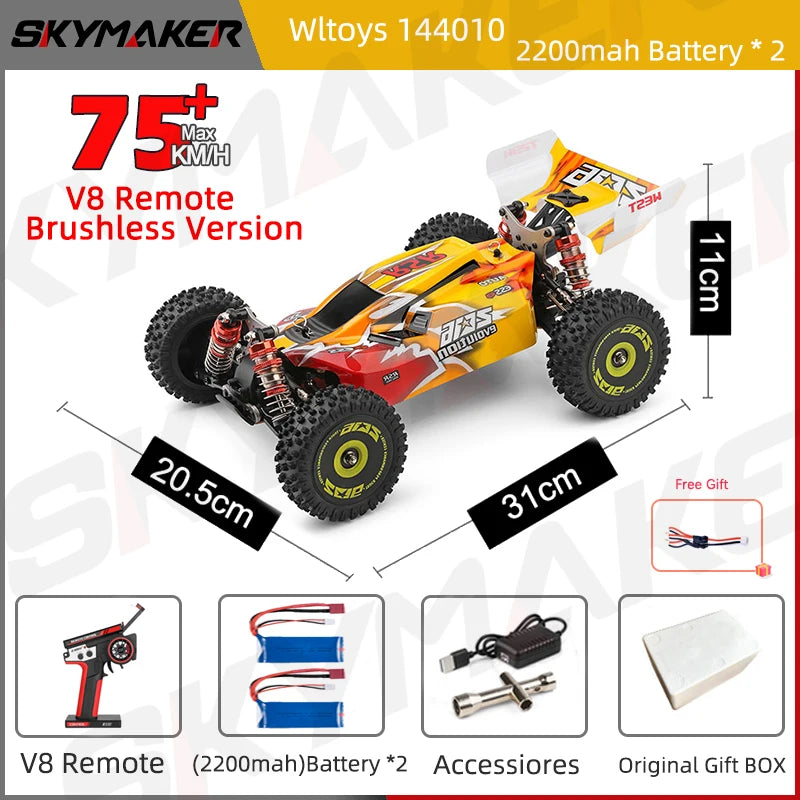 WLtoys 144010 V8 RC Car Brushless 1:14 75Km/H High Speed Metal 4WD Drive Off-Road 2.4G Transmitter 1/14 RC Racing Car  VS 144010