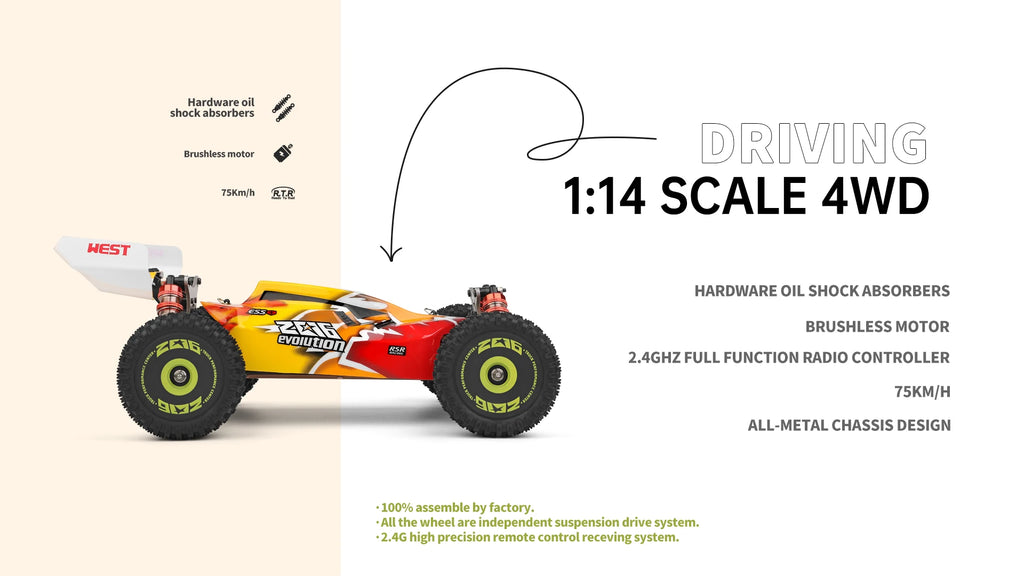 WLtoys 144010 V8 RC Car Brushless 1:14 75Km/H High Speed Metal 4WD Drive Off-Road 2.4G Transmitter 1/14 RC Racing Car  VS 144010