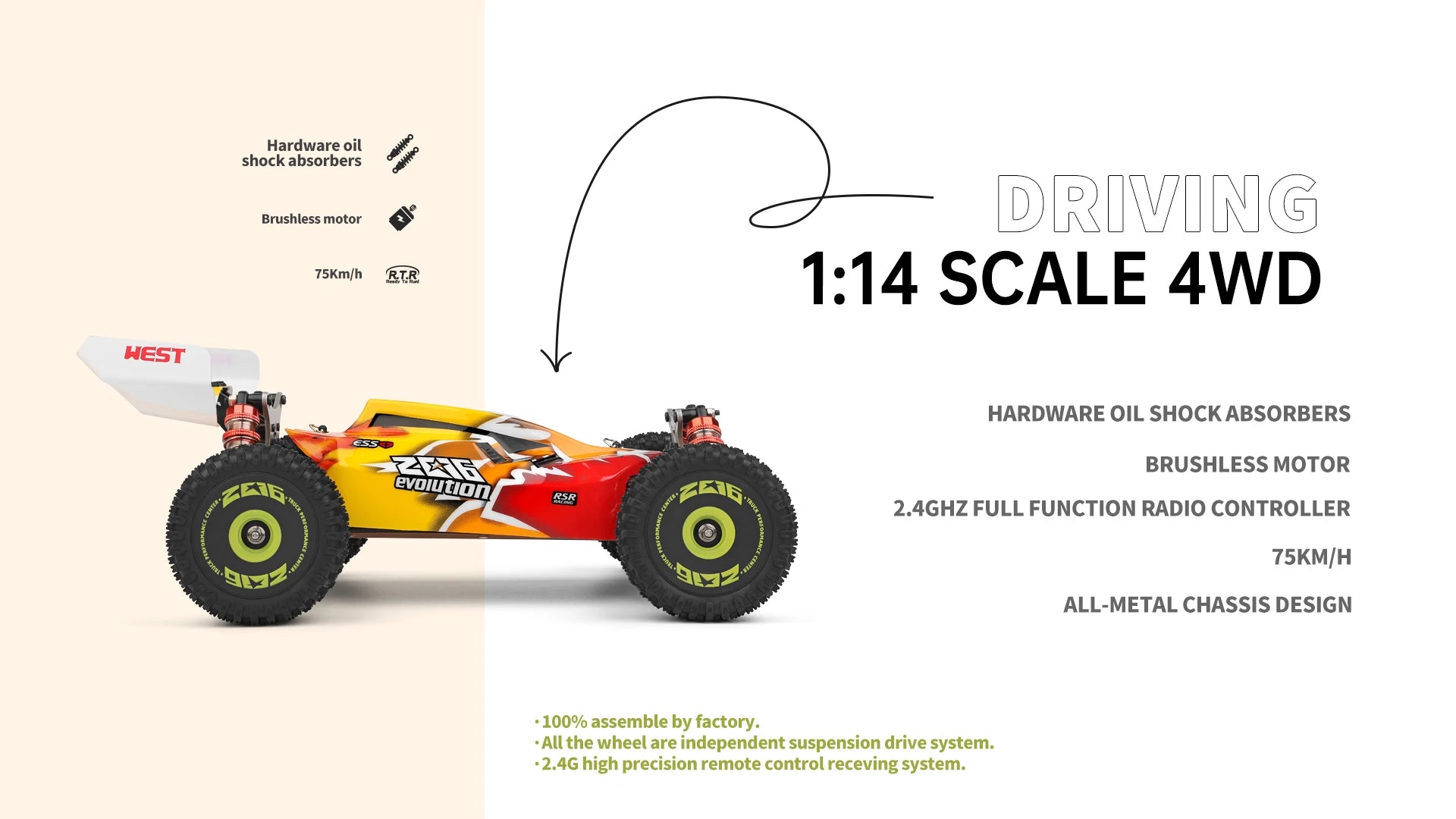 WLtoys 144010 V8 RC Car Brushless 1:14 75Km/H High Speed Metal 4WD Drive Off-Road 2.4G Transmitter 1/14 RC Racing Car  VS 144010