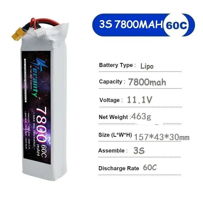 TERANTY 3S Lipo Battery 11.1V 1500/2200/2700/3000/3300/4200/5200/6000/6800/7800/8800/10400mAh For RC Car Airplane Boat