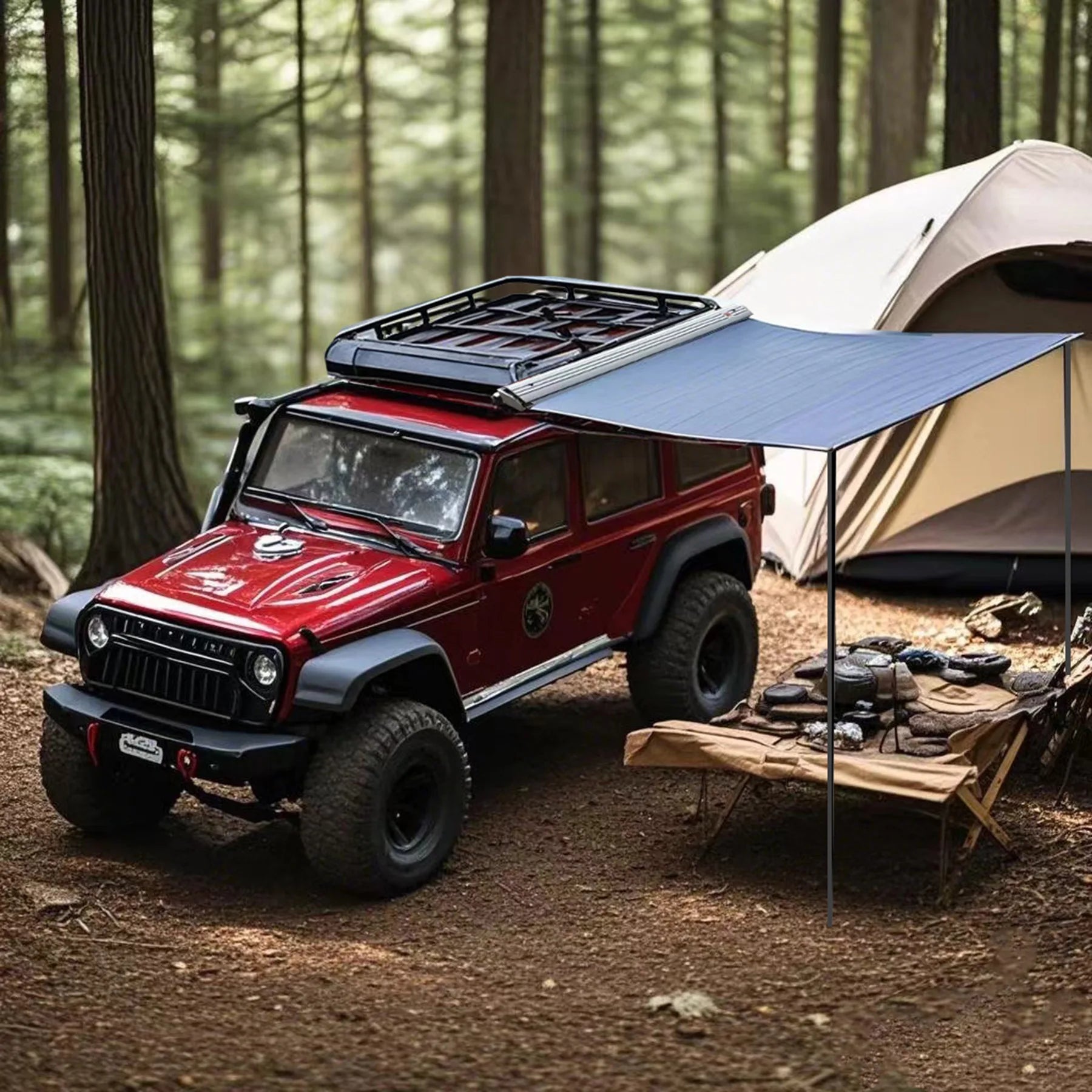 RC Crawler Roof Tent for LeiLuo MK07 Croboll 1/7 1/8 Scalerc Traxxas TRX4 Axial SCX10 Metal Side Awning Silver Black