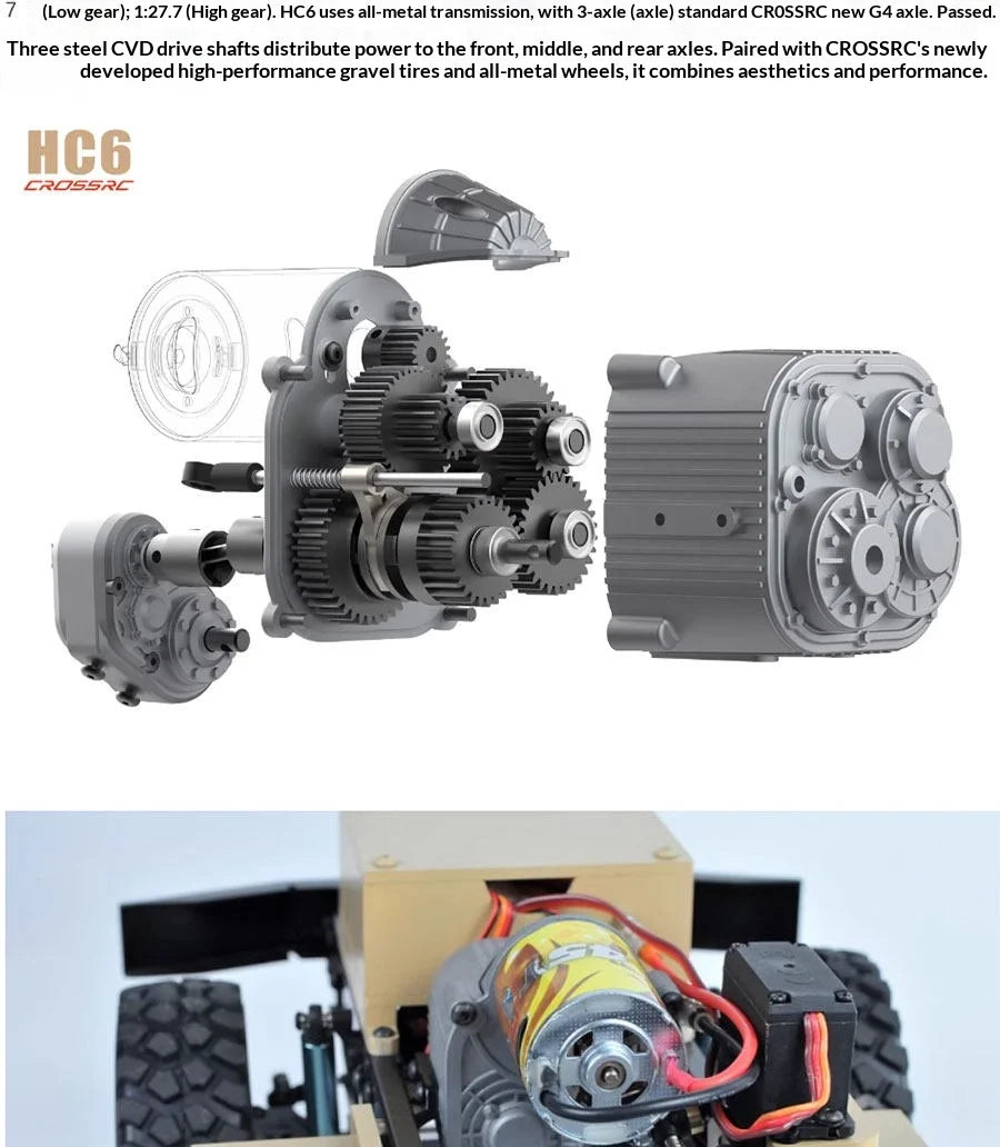 CROSS HC6 M35 Style 6X6 RC Car Military Truck Electric Remote Control Hard Shell Off Road Rock Crawler Dual Speed Model Vehicle